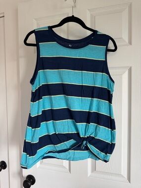 SO Navy & Teal Striped Knot-Front Tank Top